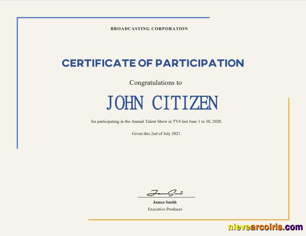 USA Talent Show Participation certificate